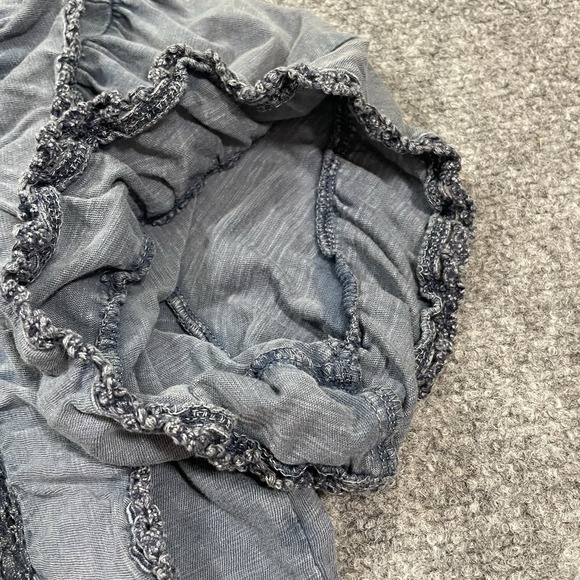 Free People Le Femme Ruffled Pintuck Top Blouse Med Blue Boho Babydoll Peasant - Picture 6 of 12